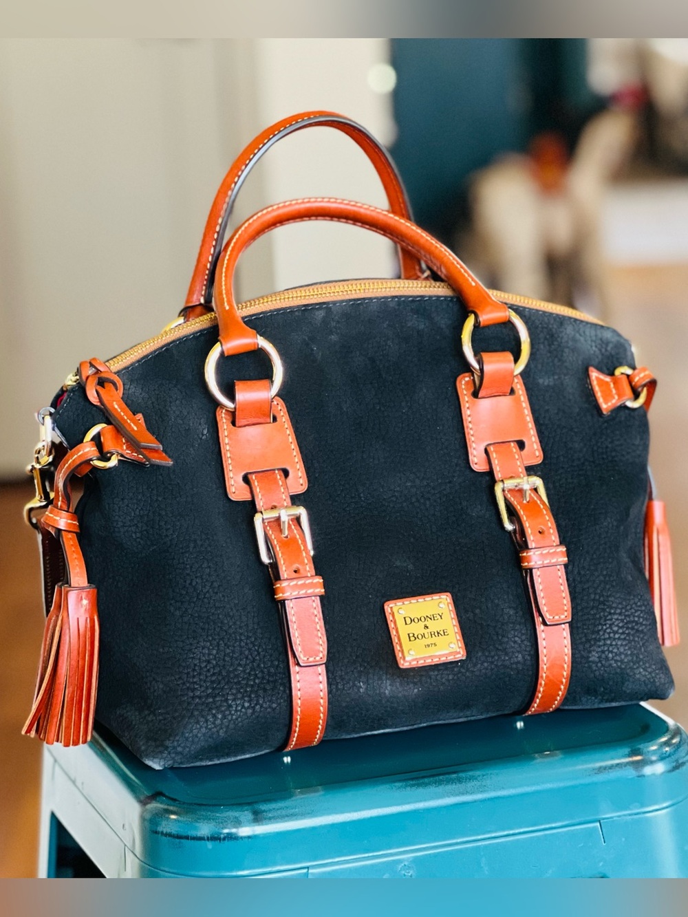 Dooney & Bourke Bristol Black Suede Satchel Leather Trim